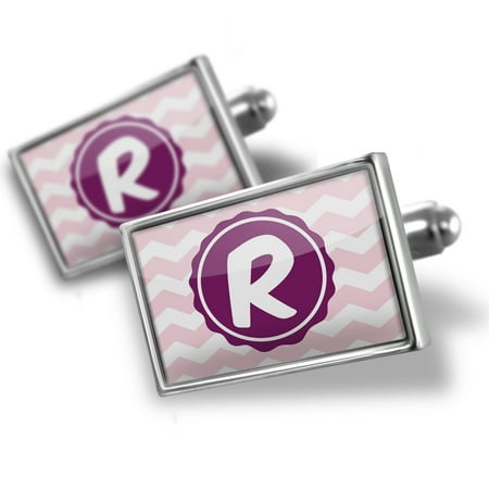 Cufflinks Monogram R Pink Purple Chevron - NEONBLOND