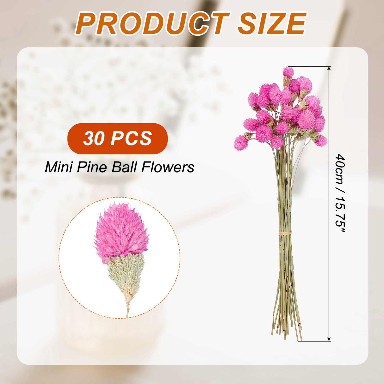 Uxcell 30Pcs 16 inch Dried Flowers for Vase Mini Pine Ball Flowers Rose Red