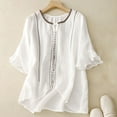 thumbnail image 2 of jtjvou Linen Shirts for Women Summer Embroidery Blouses with 3/4 Sleeve Elegant Petal Cuff Trendy V Neck Plain Tops,White,M, 2 of 4