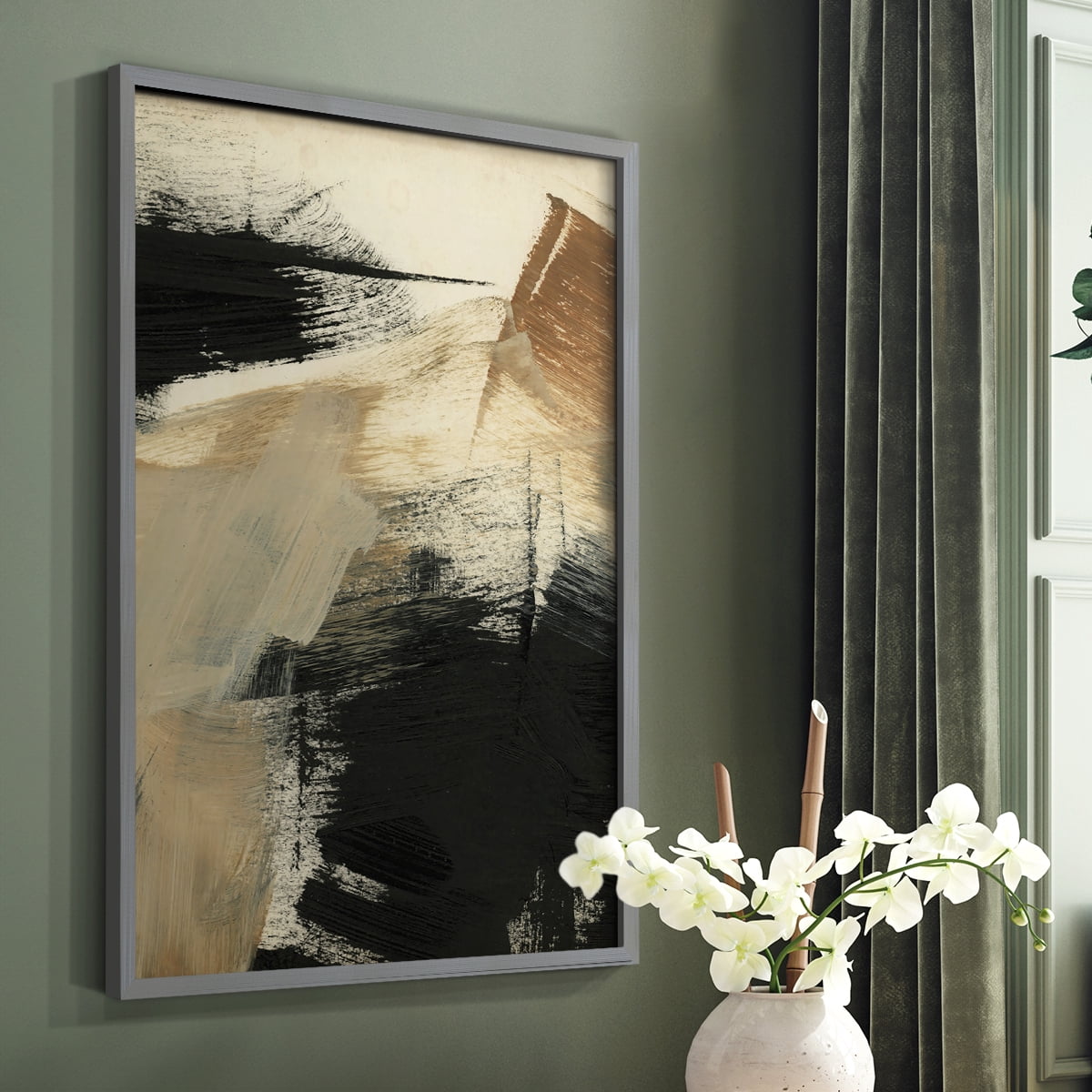 Baked Paintstrokes III Framed Print in Gray Solid Wood Framed Print No Nail Hanging