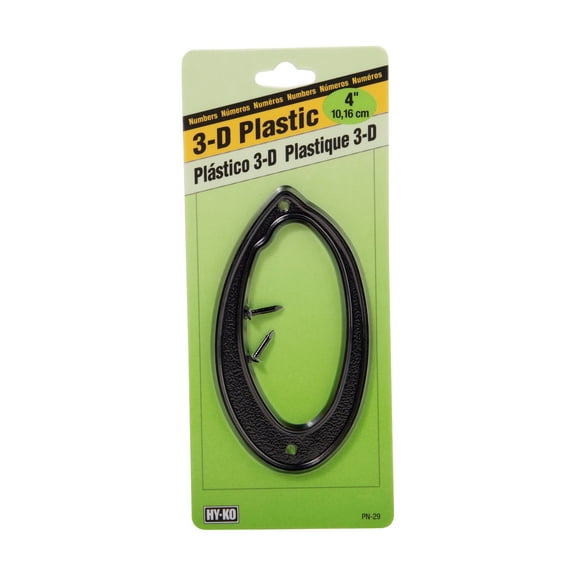 Hy-Ko 4 Inch House Address Number 0, Black Textured Plastic, Includes Mounting Hardware