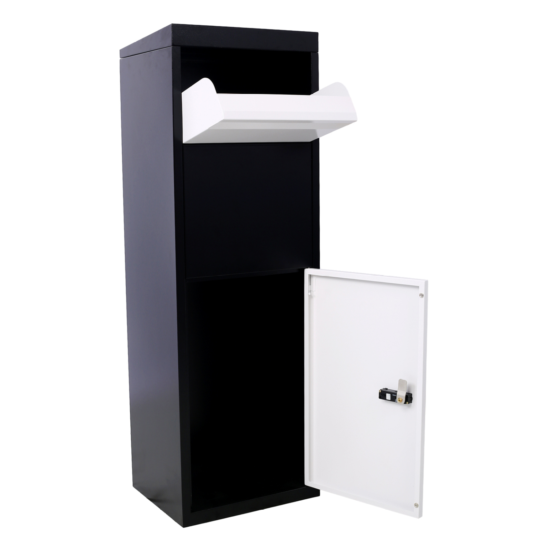 Package Delivery Box - Galvanized Steel Mailbox with Code Lock - Secure Parcel Drop Box for Porch, Curbside - 14''x11.3''x42'', Black & White