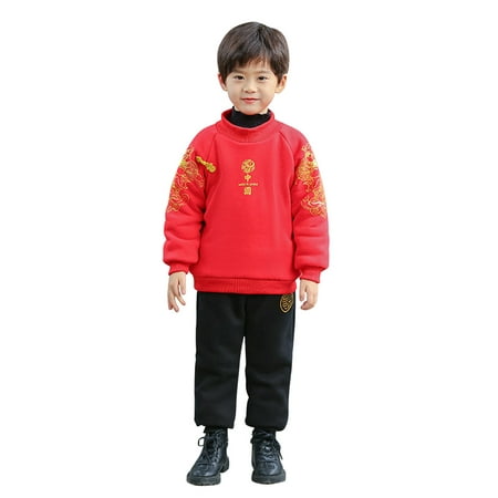 

Zlekejiko Toddler Kids Boy Girl Spring Festival Cotton Autumn Thick Lined Sweatshirt Tops Pants Clothes Chinese Calendar New Year Winter Warm Tang Suit Outfits Set