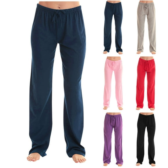 Kmdttou Womens Summer Fashion Solid Casual Elastic Waist Long Wide Leg Pants on Clearance!