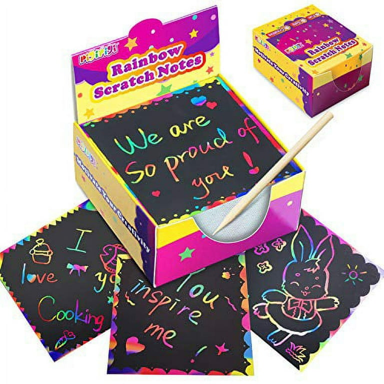 RMJOY Scratch Art Mini Notes: 160 Rainbow Scratch Paper Card Craft Magic  Pad Kit Birthday Gift Toy for Kids Fun Art and Craft Bulk Set for Girl Boy