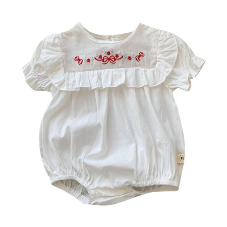 

MANHUJI Baby Girls Clothing Summer Baby Embroidered Pattern Lace Collar Short Sleeve Bag Fart Coat Casual Going Out for 0 To 2 Years Baby Boy Clothes 0-3 Months Baby Girl (White 66)