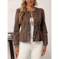 thumbnail image 4 of Womens Coffee Brown Western Style Denim Jacket With Puff Sleeves, 4 of 5