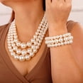 thumbnail image 4 of Multi Strand Layered Faux Pearl Necklace with Earrings and Bracelet Chunky Pearl Choker Necklace Jewelry Set for Women (White), 4 of 13