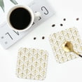 thumbnail image 4 of Lsque White And Gold Geometry Pattern 4" Drink Coasters Set of 4, PVC Leather Absorbent Coasters, Table Coaster Set Decorative Coffee Cup Coasters Housewarming Gift -Square, 4 of 6