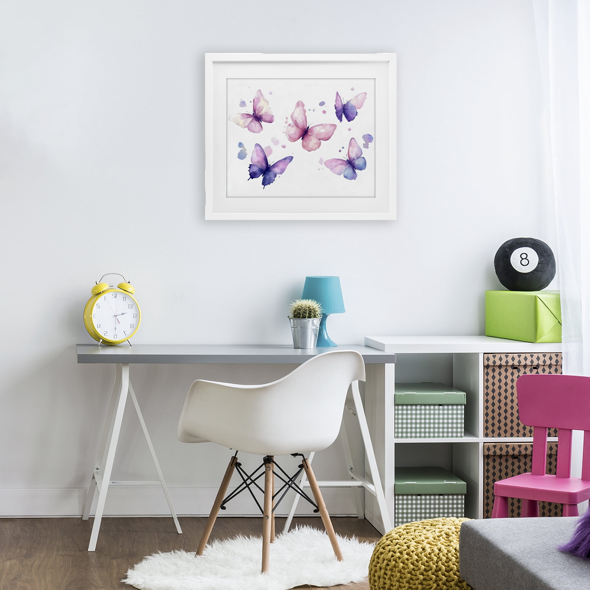Stupell Industries Blue and Pink Butterflies White Framed Print Under Glass, design by Creative Studio