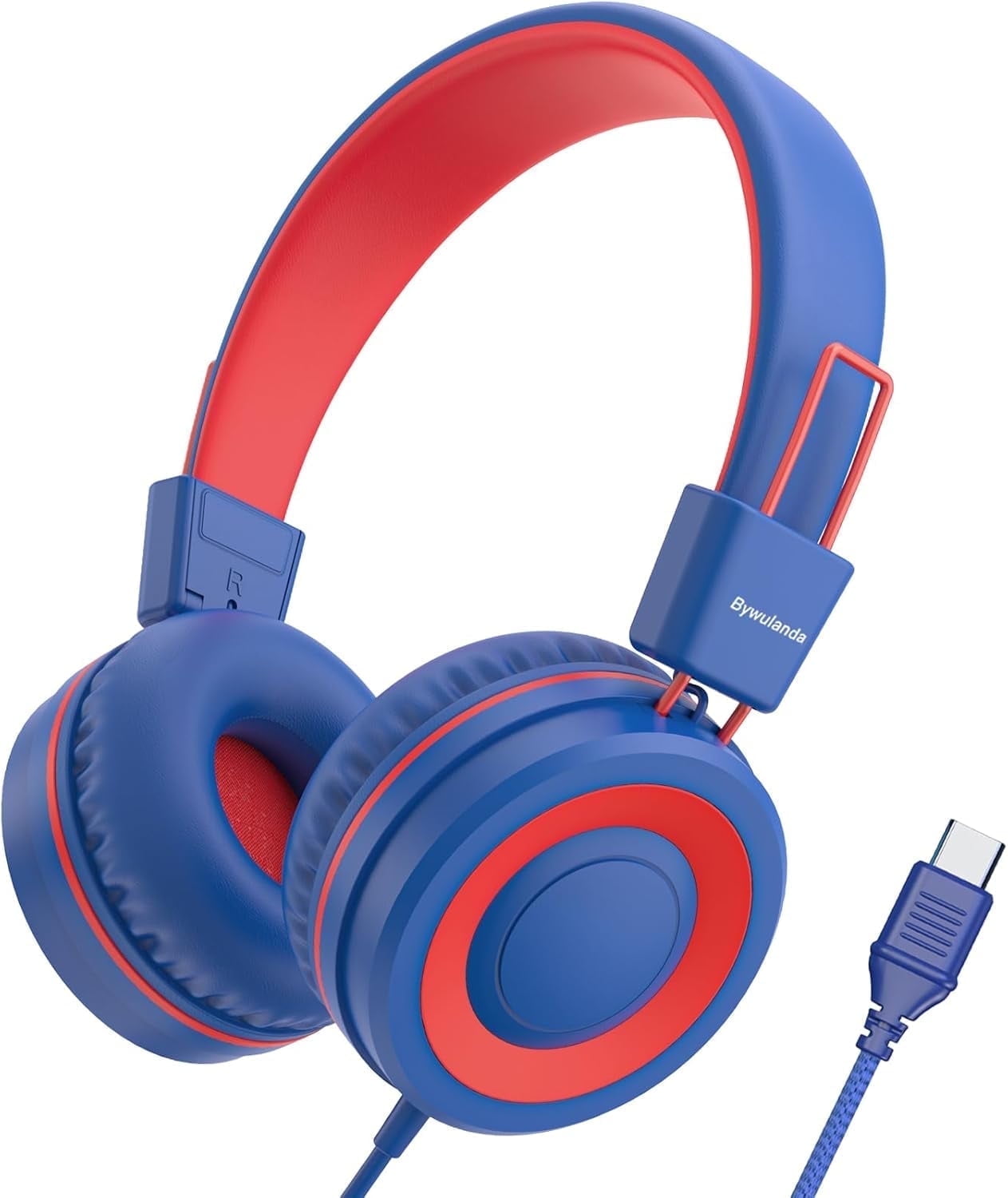 Upgrade USB Type C Kids Headphone for School, 94dB Safe Volume Limited, HD Stereo Sound, Foldable Lightweight On-Ear Headphones for Boys/Girls/Students/Tablet/Travel-Red
