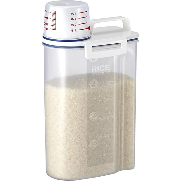 NOGIS Airtight Rice Storage Container, BPA Free Plastic Dry Food Container Cereal Storage Bin with Pouring Spout, Measuring Cup Food Dispenser for Cereal Beans Flour Sugar
