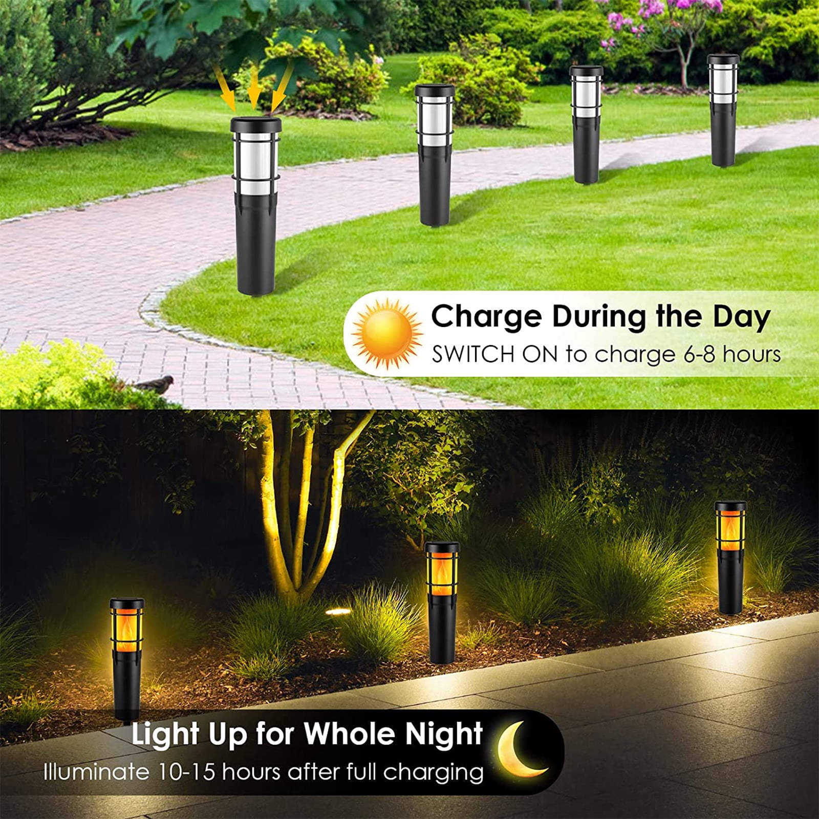 Solar Lights Outdoor, 4 Pack Flickering Flame Torch Light with RGB 7 Color Changing, Landscape Lighting Pathway Lights Outdoor Waterproof, Solar Flame Torches for Outside Garden Yard Patio Path Decor