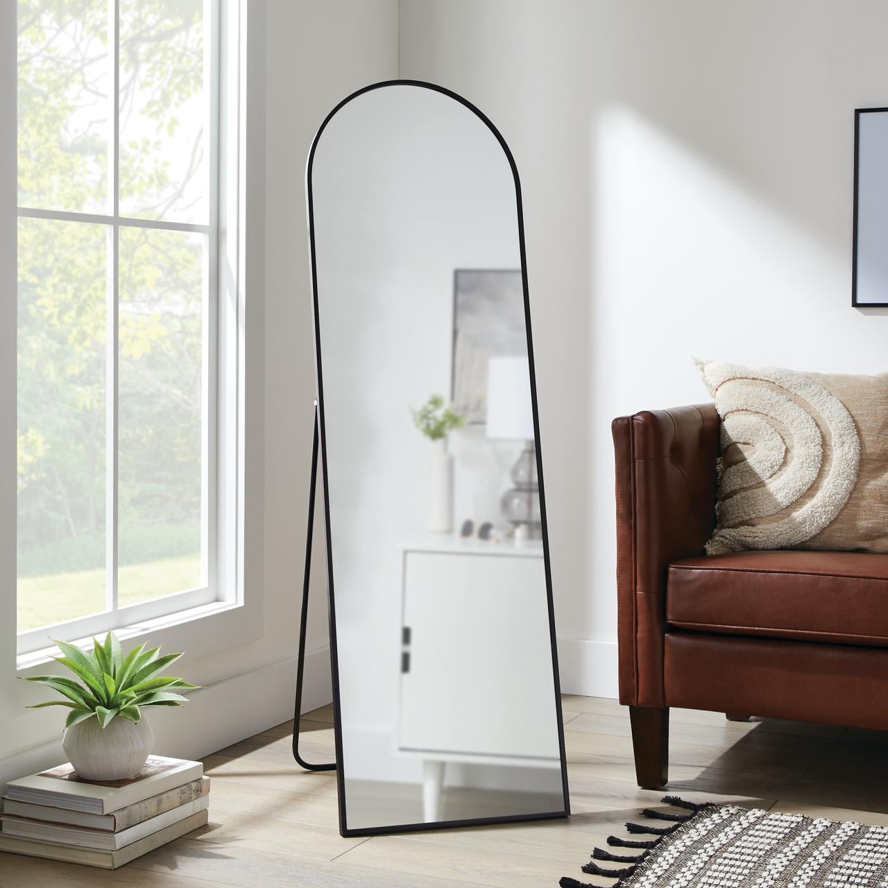 Better Homes & Gardens Black Arched Floor Mirror, 17 in x 58 in