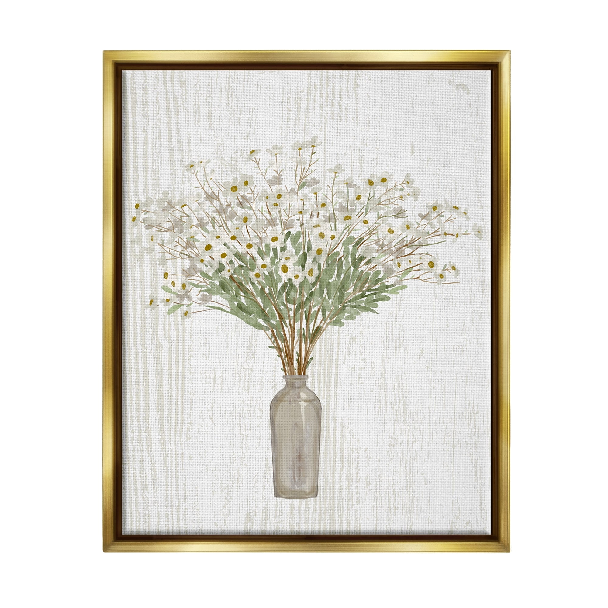 Stupell Industries Delicate Cottage Wildflowers Bouquet Weathered Grainy Pattern Graphic Art Metallic Gold Floating Framed Canvas Print Wall Art, Design by Ziwei Li