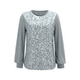 thumbnail image 4 of Sequin 3/4 Sleeve Tops for Women Springs T Shirts Sparkle Crewneck Womens Clothing Disco Ladies Tops And Blouses Grey, 4 of 5