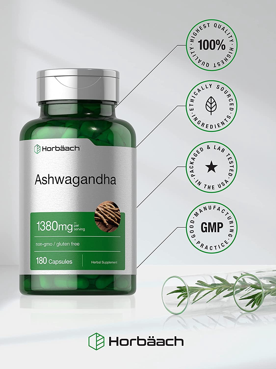 Ashwagandha Capsules 1380mg | 180 Count | Root Extract | Supplement for Men and Women | by Horbaach