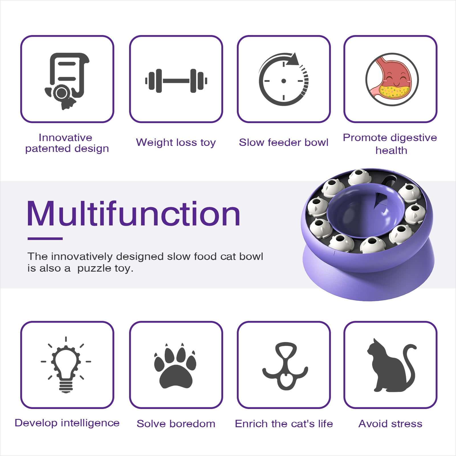 KADTC Cat Weight Loss Bowl for Indoor Cats Slow Feeder Kitten Puzzle Toys Treat Dispensing Food Dispenser Kitty Enrichment Game
