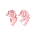 thumbnail image 2 of RUINIXCW Toddler Baby Girls Striped Pajamas Set Kids Little Girls Spring Fall Winter PJS Sleepwear Cherry Peter Pan Collar Long Sleeve Tops Pants Set, 2 of 10