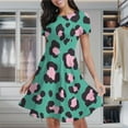 thumbnail image 2 of Pink Leopard Teal Background Print Women's Classic Swing Skater Dress Casual Work Party Cocktail Dresses, 2 of 6