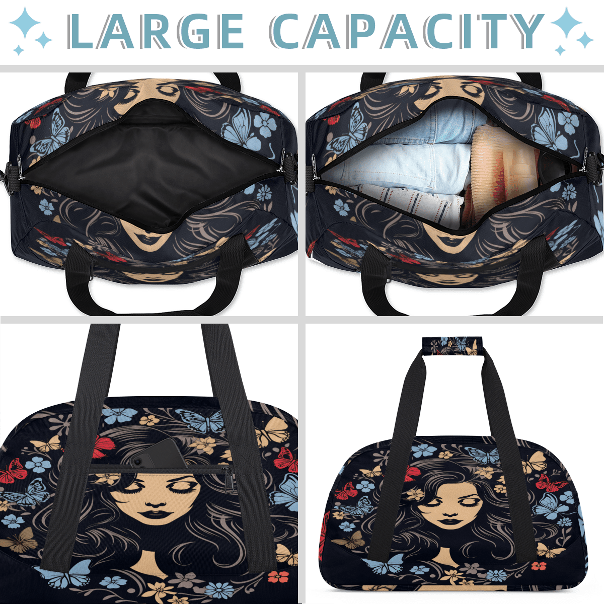 Herdesigns Fashion Women Sports Duffle Bag for Women & Men, Modern Art Gym Bag Dance Bag Overnight Bag Carry On Weekender Travel Bag