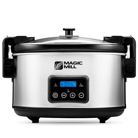 Magic Mill 8.5 Quart Slow Cooker Crock Pot, Digital Programmable, 20 Hour Timer, 3 Cooking Settings, Locking Lid for Easy Transport, Dishwasher Safe