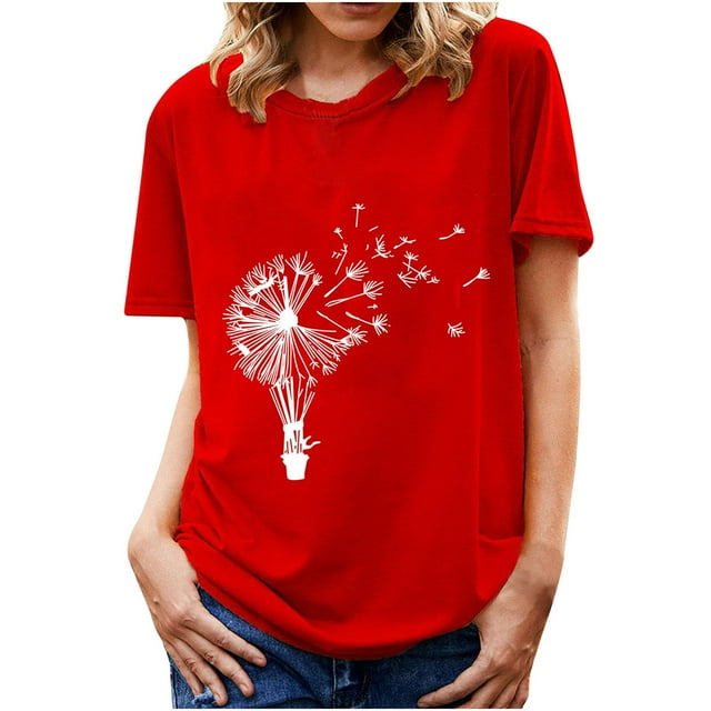 Hauts d'Été pour Femmes 2022 Manches Courtes Imprimé Mode Décontracté T-Shirts Tunique Col Rond Ample Blouses d'Entraînement