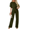 thumbnail image 5 of Huankd Womens Summer Casual Short Sleeve Pants Suit Beach Vacation Romper Belted Dressy Wedding Guest Jumpsuit Jumper Army Green XL, 5 of 5
