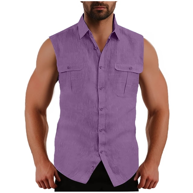 Besolor Mens Sleeveless Button down Shirts Casual Collared Summer Cotton Linen Tank Tops Beach Vacation Tees