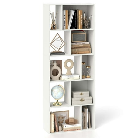 Costway 1 PCS 63 Tall Floor Standing Open Bookshelf with 10 Cubbies 5 Back Anti-falling Panels