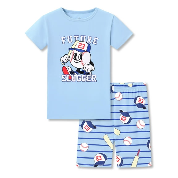 Beezizac Boys Pajamas - Soft Snug-fit PJs Short Sleeves Sleepwear Set Baseball Toddler Jammies Size 10
