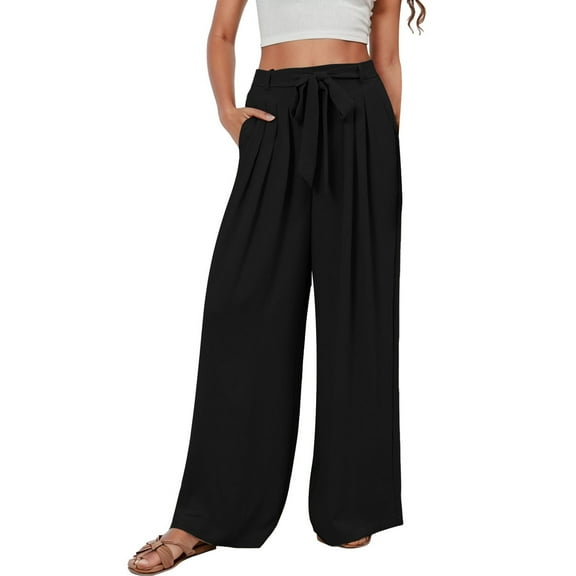 Dpytoraw Women's 2025 High Waisted Adjustable Knotted Loose Casual Pants Pull-On Casual Pants Women Black L