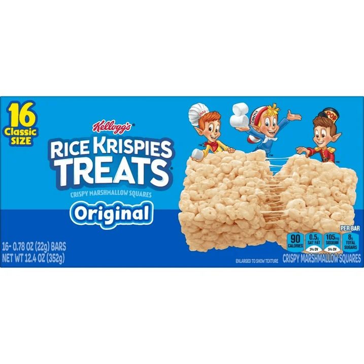 Pack Of 3 Rice Krispies Treats Original Chewy Crispy Marshmallow Squares, Kids Snacks, 12.4 oz, 16 Count , With Blue Water Bottle By Value Nest
