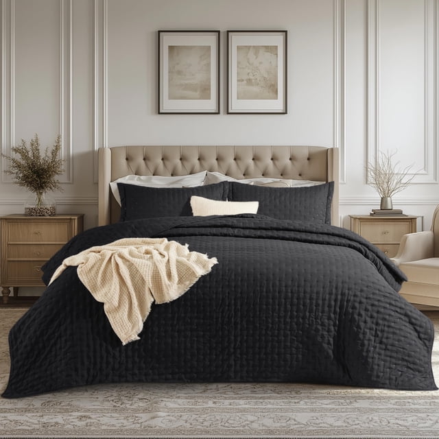 Juego de edredón Bedsure King, ultrasuave, para todas las estaciones, negro