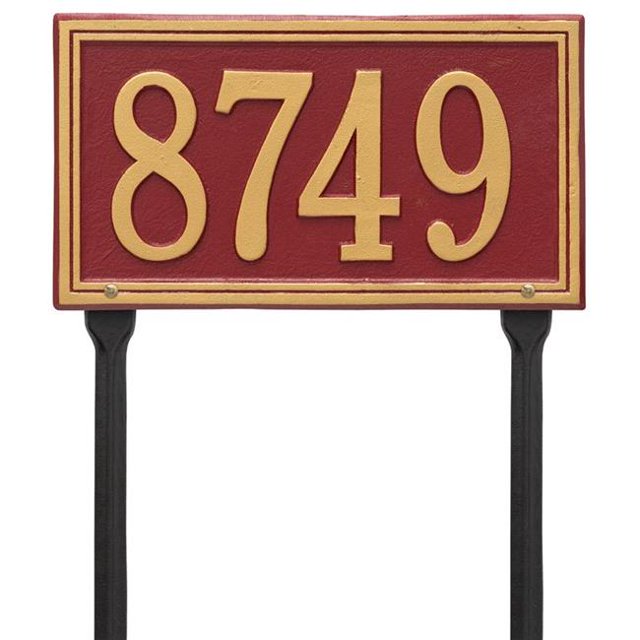 Whitehall Products 6122RG Standard Lawn One Line Double Line Address Plaque, Red & Gold