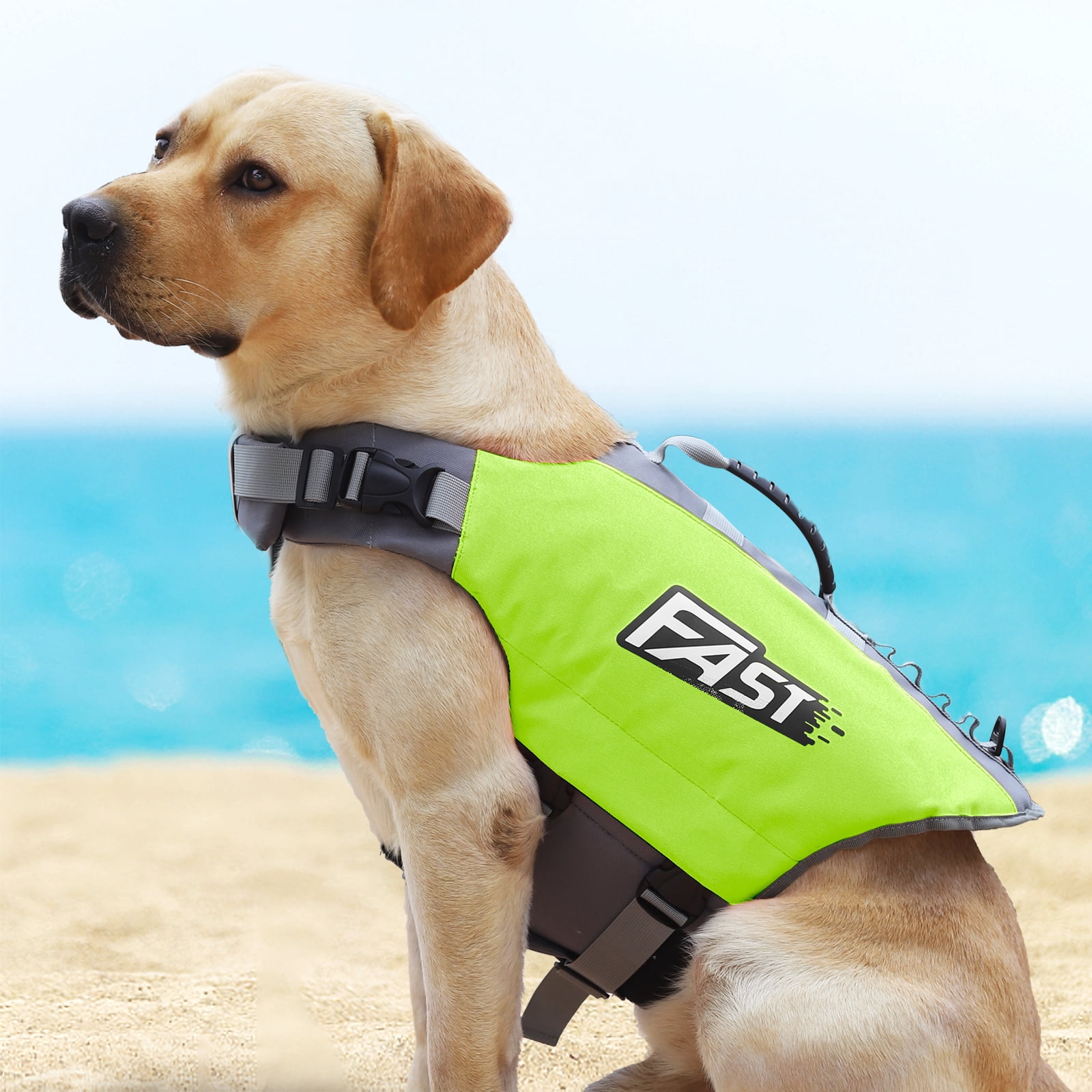 Amztom Dog Life Jacket, Quick Release Buckles & Rescue Handle, Adjustable Breathable Dog Life Vest for Swimming (Green,S)