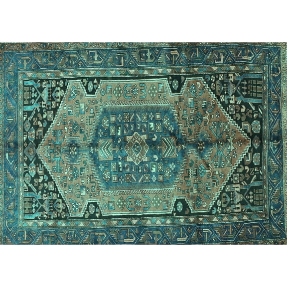 Ahgly Company Indoor Rectangle Persian Turquoise Blue Traditional Area Rugs, 5' x 7'