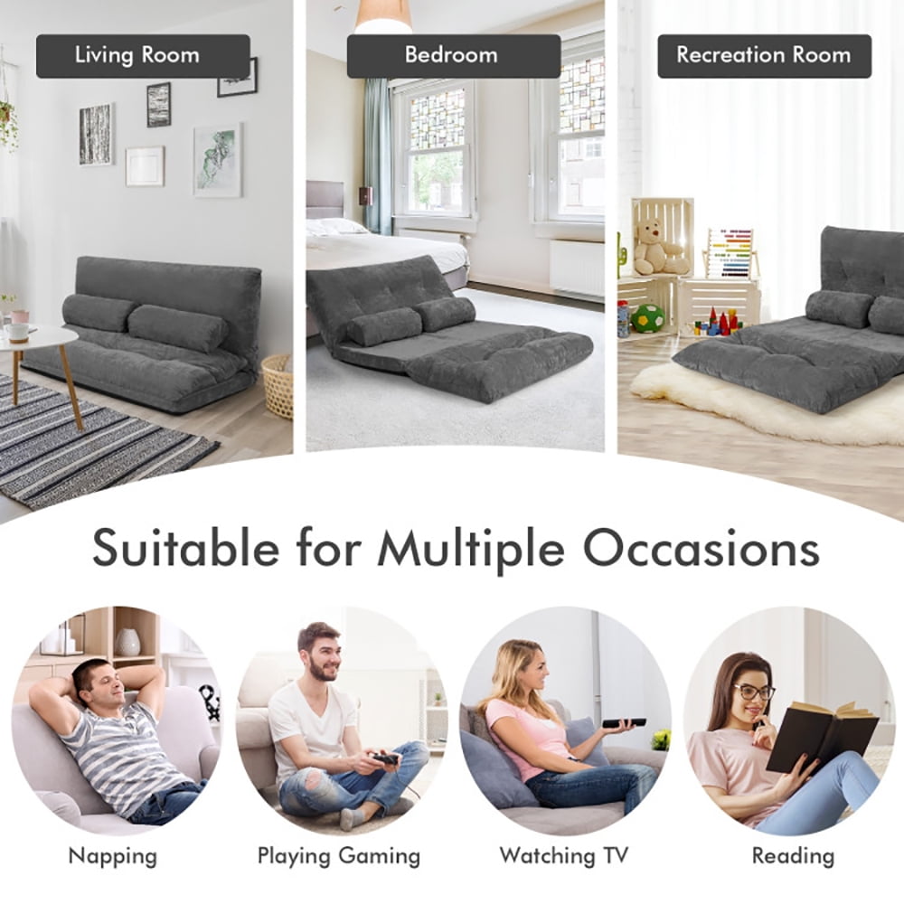 Finihen Adjustable Floor Sofa Couch, Foldable Lazy Sofa Sleeper Bed, Multi-Functional Floor Loveseat, 6-Position Adjustable Sleeper Lounge Couch with 2 Pillows, for Reading, Gaming, Grey Finihen Adjustable Floor Sofa Couch, Foldable Lazy Sofa Sleeper Bed, Multi-Functional Floor Loveseat, 6-Position Adjustable Sleeper Lounge Couch with 2 Pillows, for Reading, Gaming, Grey