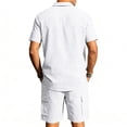 thumbnail image 4 of LWavelet Men's Linen Blend Button Down Shirt and Cargo Shorts Set Casual Summer Beach Outfit White S, 4 of 6