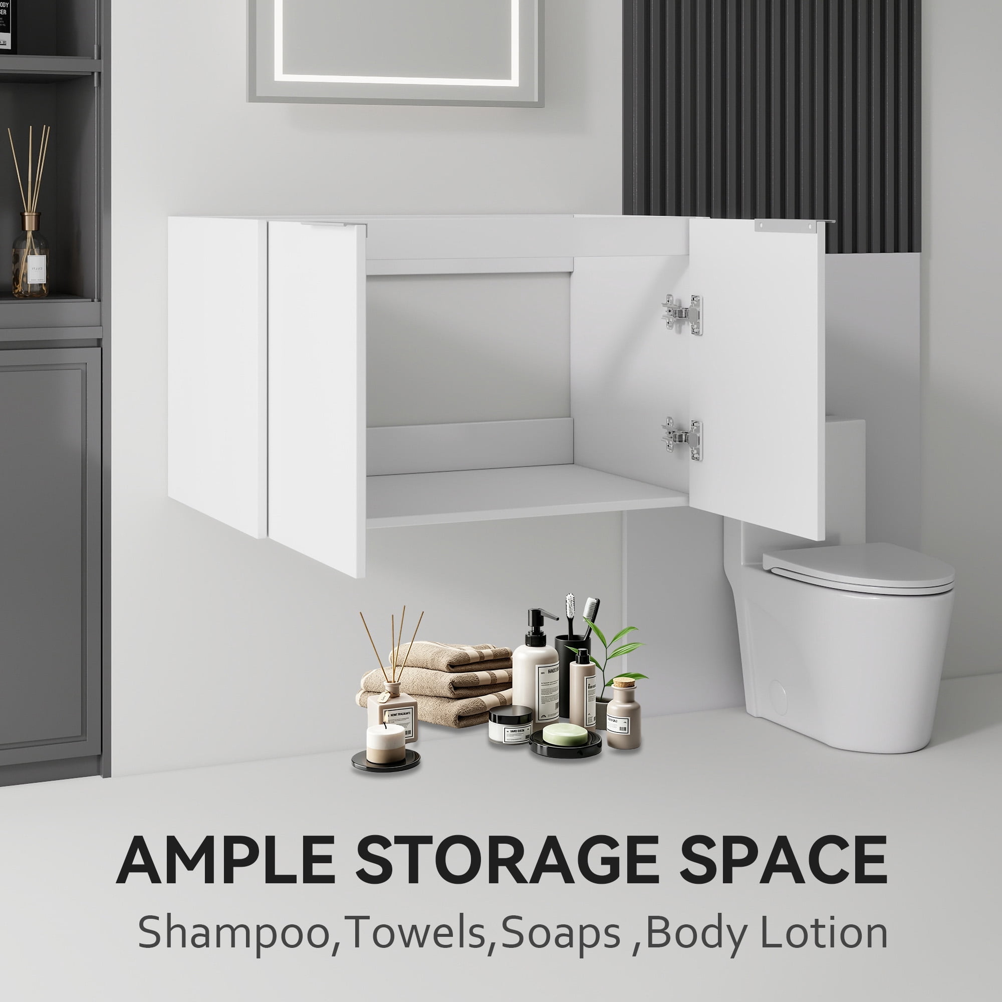 Leumius 30" Floating Bathroom Vanity Cabinet,Soft-Close Double Doors,Wall Mounted Cabinet Set Design Bathroom Vanity for Small Space,Cabinet Only,White