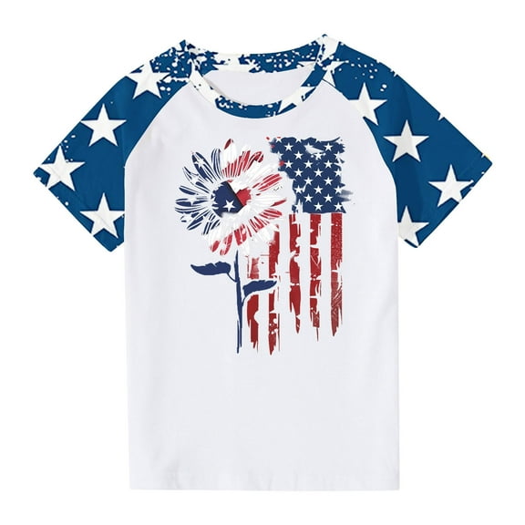 ZACPNCV Shirts for Kids Boys Girls Summer Crewneck USA Flag Graphic Short Sleeve Casual 4th of July Shirt Patriotic Tee Blouses Blue 3-4 Years