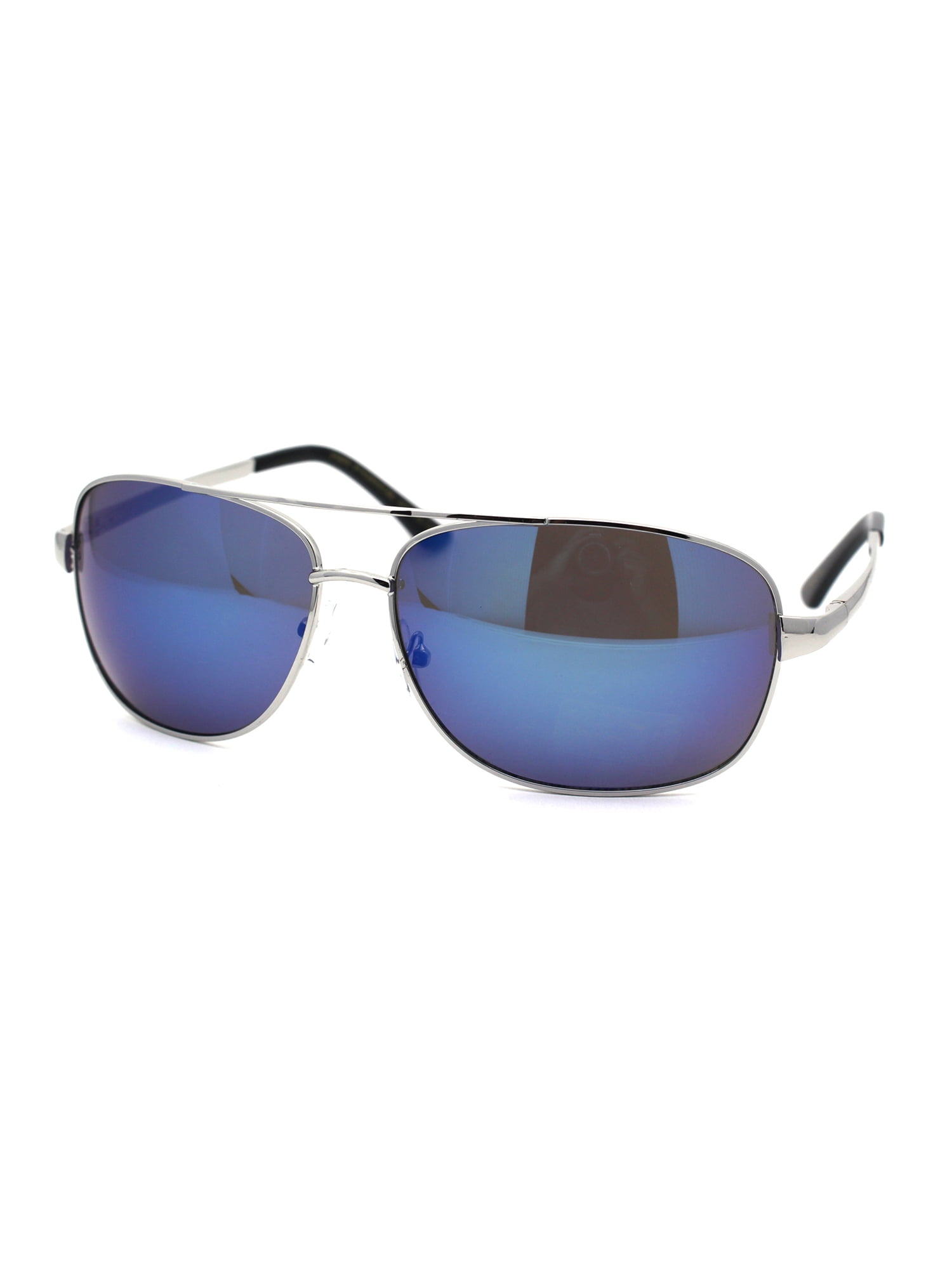 SA106 Mens Rectangular Pilots Style Metal Rim Sunglasses Silver Blue