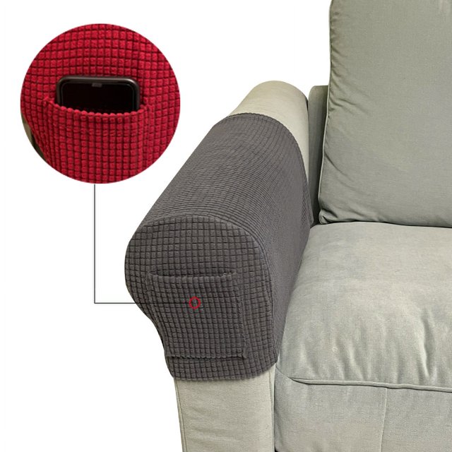 Yogsey Tela Elástica de 2 Piezas, Reposabrazos de Poliéster con Textura de Cuadros Slipcovers, Gris