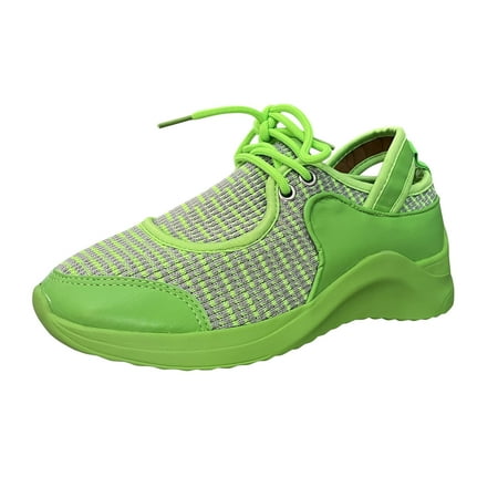 

SEMIMAY Ladies Fashion Color Blocking Mesh Leather Patch Lace Up Thick Soled Casual Sports Shoes Green