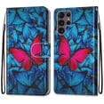 thumbnail image 2 of Allytech Galaxy S22 Ultra Case with Detachable Hand Strap, Slim PU Leather Flip Case with Card Slots Holder Foldable Stand Magnetic Closure Cover for Samsung Galaxy S22 Ultra 6.8" 2022, Red Butterfly, 2 of 2
