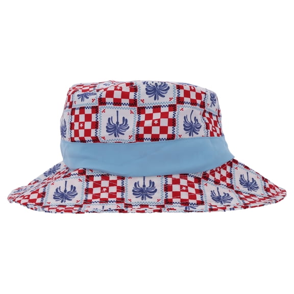 Way To Celebrate Patriotic Patchwork Palm and Check Bucket Hat for Adults, Red/White/Blue, One Size