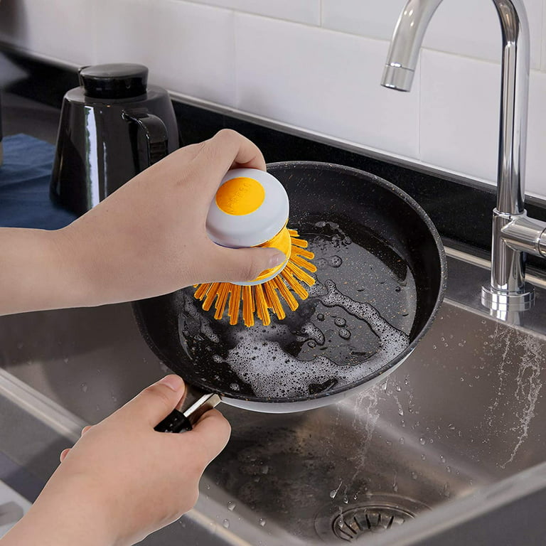 Dish Brush with Soap Dispensing for Dishes Pot Pan Kitchen Sink Scrubbing  Pot Dish Brush Washing Utensils Sink Cleaning Accessories(Purple)