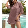 thumbnail image 4 of Funda de baño Jacquard Color puro con cuello en V y manga 3/4 para piscina, 4 of 6