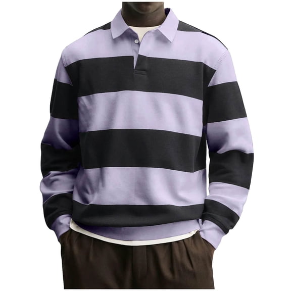 USNSM Long Sleeve Shirt for Men Striped Golf Athletic Shirts Fashion Lapel Button Tops Lightweight Comfy Casual Spring Clothes Purple M