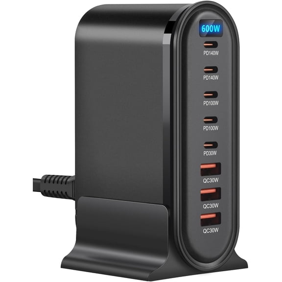 600 Watt 8-in-1 USB-C GaN Charger, 8-Port USB Fast Charging Station, Dual 140W PD PPS Port   Dual 100W PD Port for Multiple Electronic Devices, Computer Wall Charger, iPhone 17 16 15 14 13 iPad